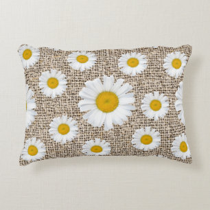 Rustic Daisy Burlap - Farmhouse Floral Decorative Cushion