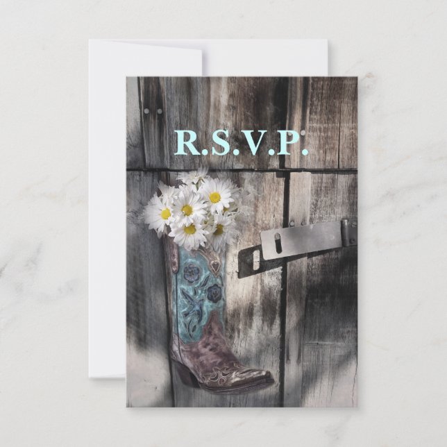 rustic daisy country cowboy wedding rsvp response (Front)