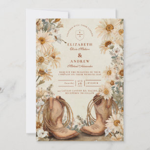 Rustic Daisy Cowgirl Boots Wedding Invitation