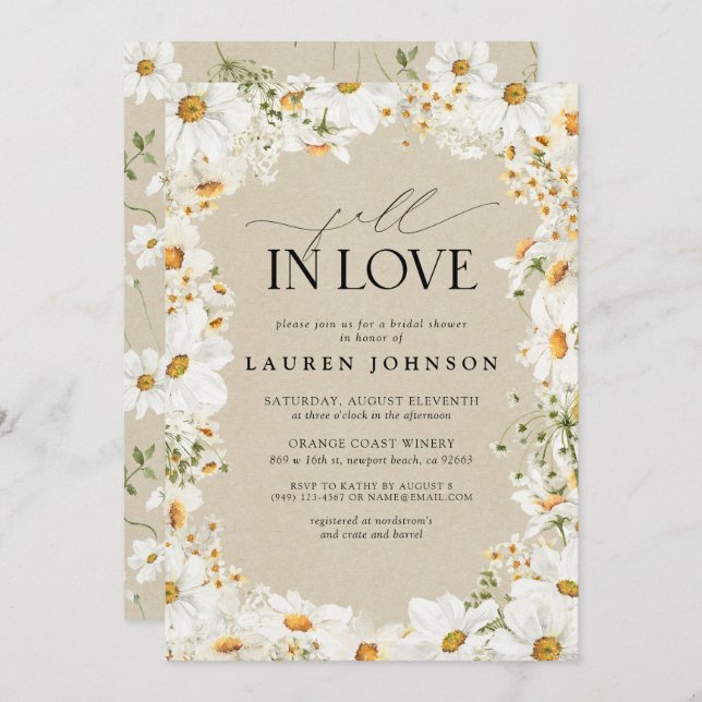 Rustic Daisy Fall in Love QR Code Bridal Shower Invitation (Front/Back)