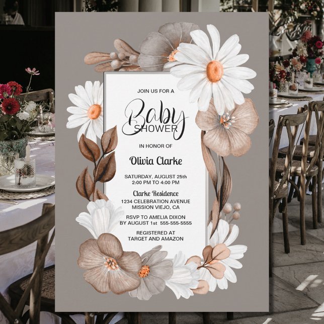 Rustic Daisy Floral Baby Shower Invitation (Creator Uploaded)