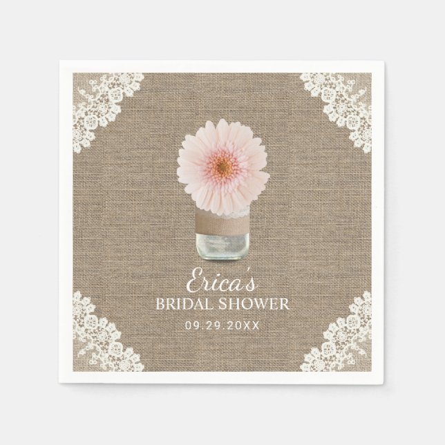 Rustic Daisy Floral Mason Jar Laced Bridal Shower Napkin (Front)