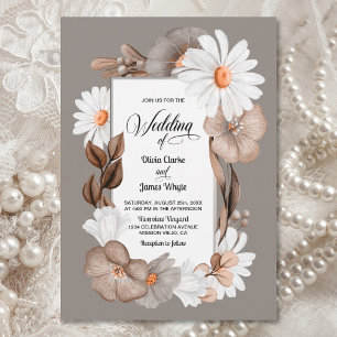 Rustic Daisy Floral Wedding Invitation