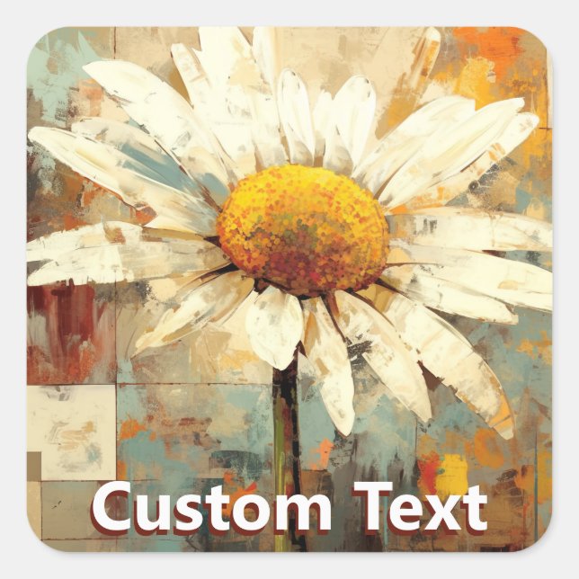Rustic Daisy Flower Art Custom Square Sticker (Front)