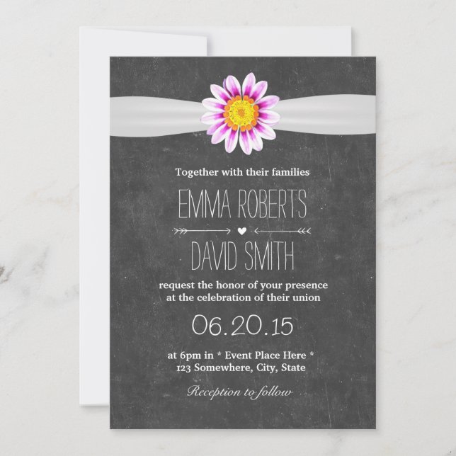 Rustic Daisy Flower Chalkboard Wedding Invitations (Front)