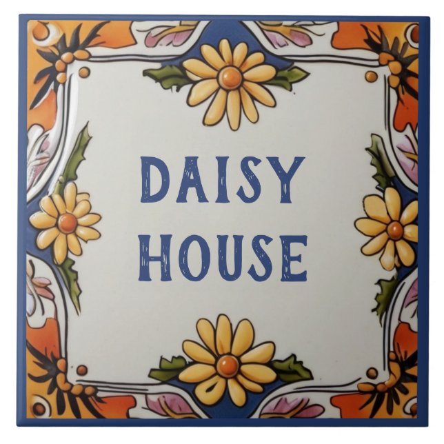 Rustic Daisy Flower Custom House Name Plate Sign Ceramic Tile (Front)
