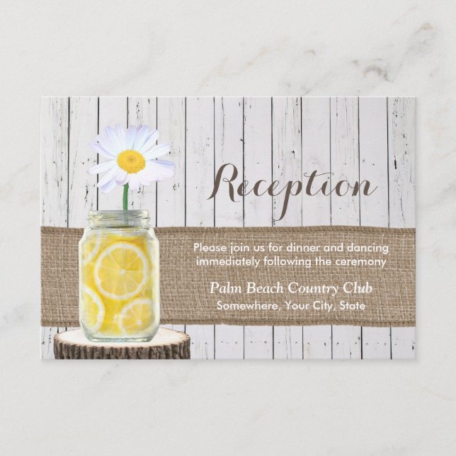 Rustic Daisy Flower & Mason Jar Wedding Reception Enclosure Card (Front)