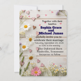 Rustic Daisy & Heart Wedding Invitation