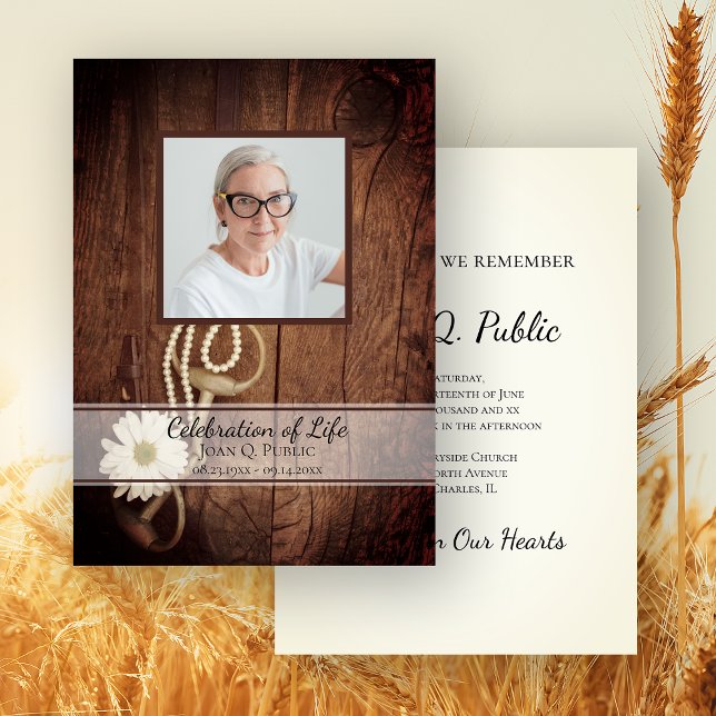 Rustic Daisy Horse Bit Western Celebration of Life Invitation (Creator Uploaded)