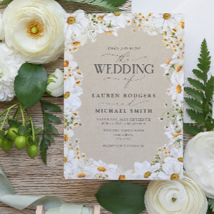 Rustic Daisy Watercolor Flowers Elegant Wedding Invitation