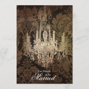 rustic damask chandelier wedding  Rehearsal Dinner Invitation