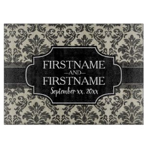 Rustic Damask Pattern in Black and Parchment Cutting Board