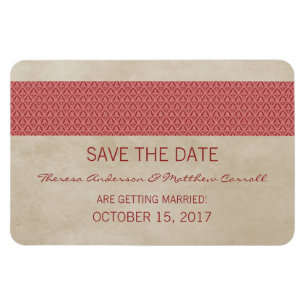 Rustic Damask Save the Date Magnet, Red Magnet