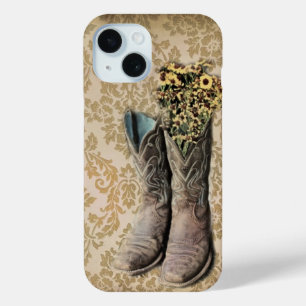 rustic damask western country cowboy boot iPhone 15 case