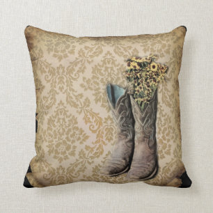 rustic damask western country cowboy boot cushion