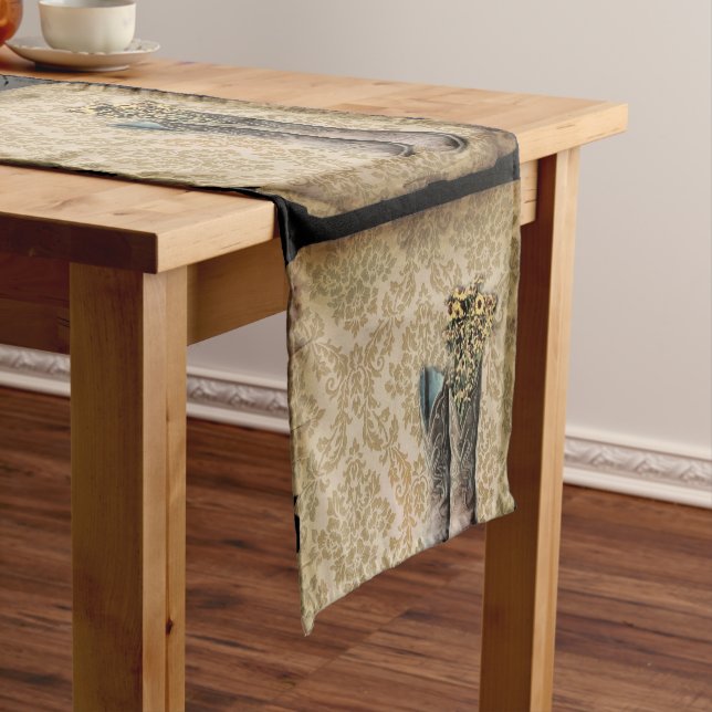 rustic damask western country cowboy short table runner (In Situ)
