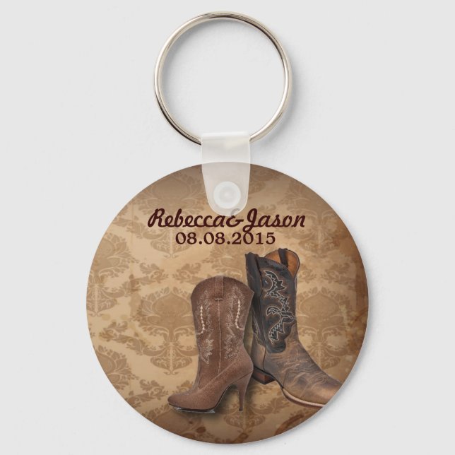 rustic damask Western Cowboy wedding favour Key Ring (Front)