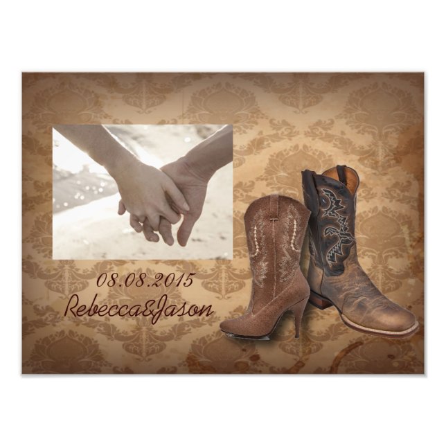 rustic damask Western Cowboy wedding Photo Print (Front)