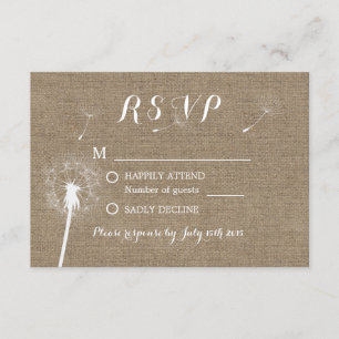 Rustic Dandelion Blowing Burlap Wedding RSVP