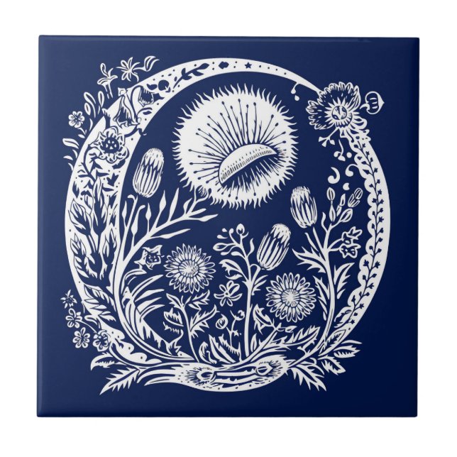 Rustic Dandelion Moon Ceramic Ceramic Tile (Front)