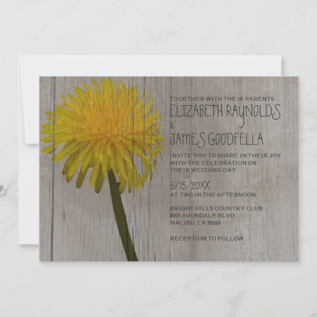 Rustic Dandelion Wedding Invitations (Front)