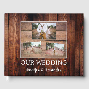Rustic dark barn wood photo Wedding Guest Book