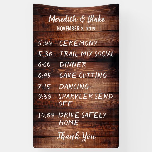Rustic dark barn wood Wedding program schedule Banner (Vertical)