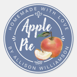 Rustic Dark Blue Homemade Apple Pie Classic Round Sticker