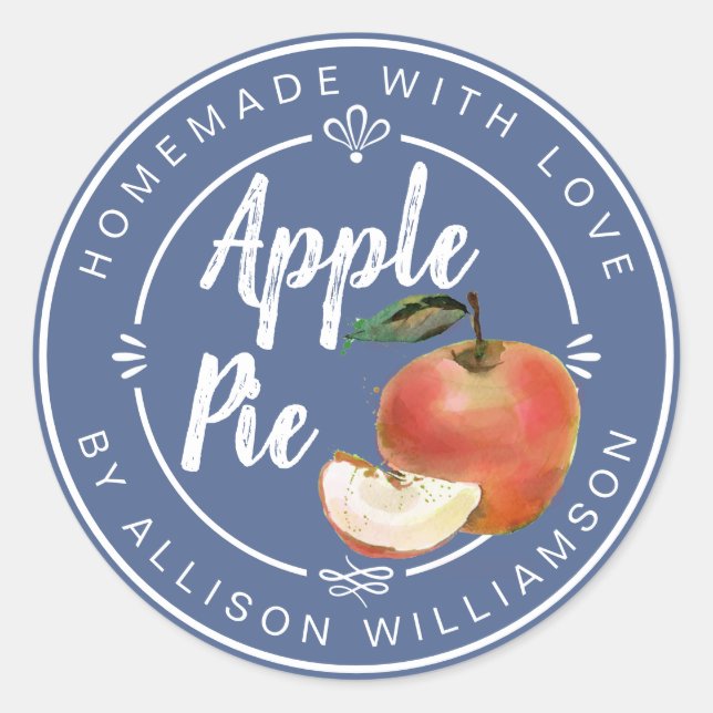Rustic Dark Blue Homemade Apple Pie Classic Round Sticker (Front)