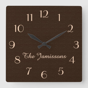 Rustic Dark Brown Faux Burlap Clock Personalised