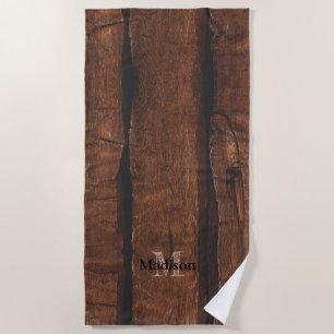Rustic dark brown old wood Monogram Beach Towel