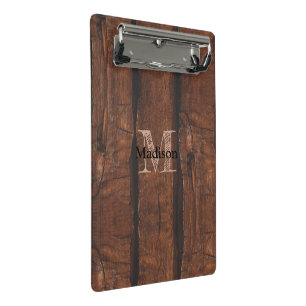 Rustic dark brown old wood Monogram Mini Clipboard