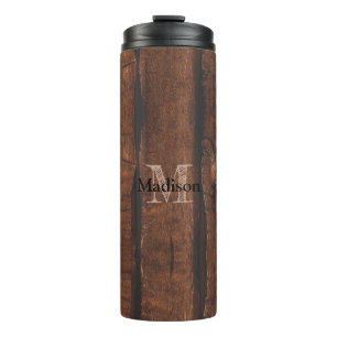 Rustic dark brown old wood Monogram Thermal Tumbler