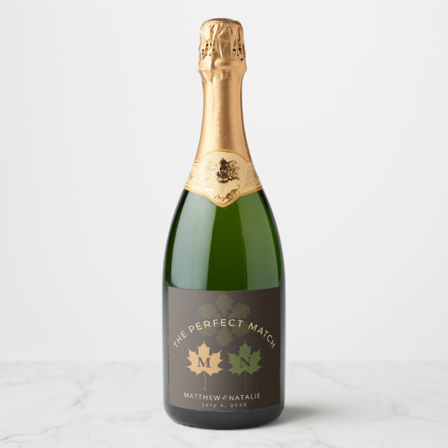 Rustic Dark Brown Olive Green Fall Wedding Wine Sparkling Wine Label (Front)