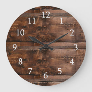 Rustic Dark Brown Reclaimed Wood Farmhouse Large Clock
