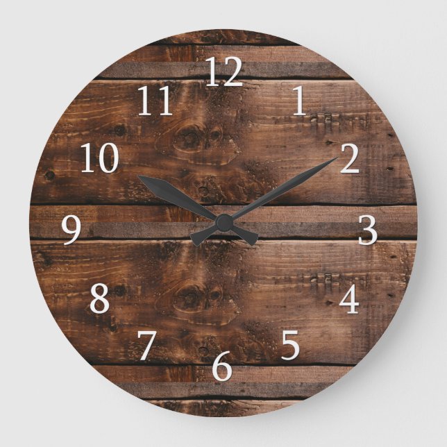 Rustic Dark Brown Reclaimed Wood Farmhouse Large Clock (Front)