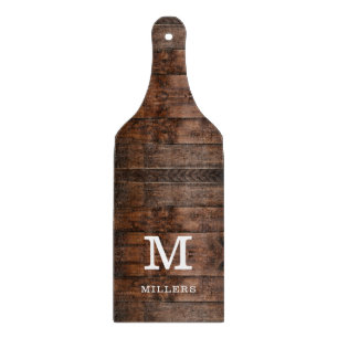 Rustic Dark Brown Wood Family Name Monogrammed Cutting Board