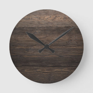 Rustic Dark brown WOOD LOOK texture Round Clock