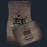 Rustic Dark Brown Wood Owls Wedding Name & Date Car Mat<br><div class="desc">Rustic Country Style Car Floor Mats with cute and sweet owl pair design for your personalization of family name and est. date. Perfect for weddings,  anniversaries,  or a Father's Day,  Mother's Day gift also.</div>