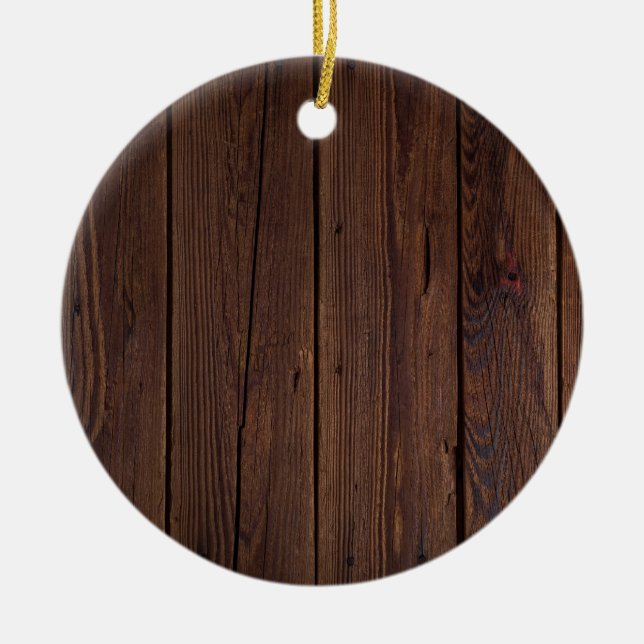 Rustic Dark Brown Wood Wooden Fence Country Style Ceramic Ornament (Front)
