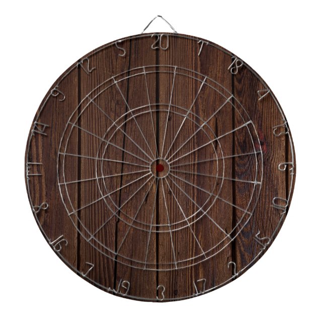 Rustic Dark Brown Wood Wooden Fence Country Style Dartboard (Front)