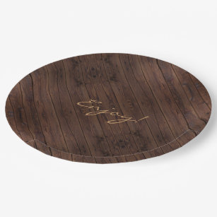 Rustic Dark Brown Wood Wooden Fence Country Style Paper Plate