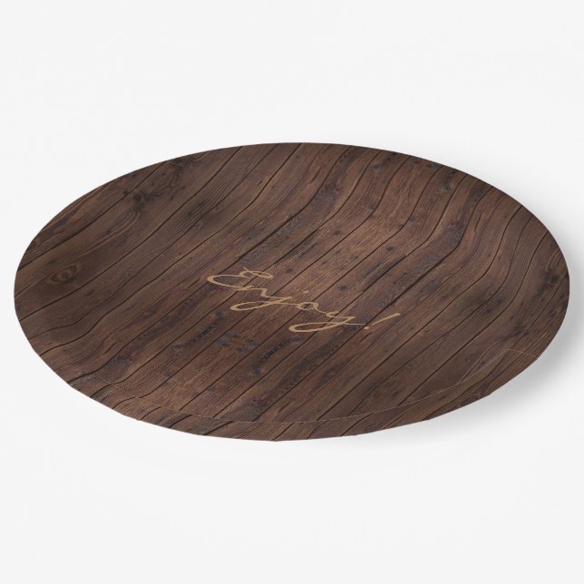 Rustic Dark Brown Wood Wooden Fence Country Style Paper Plate (Angled)