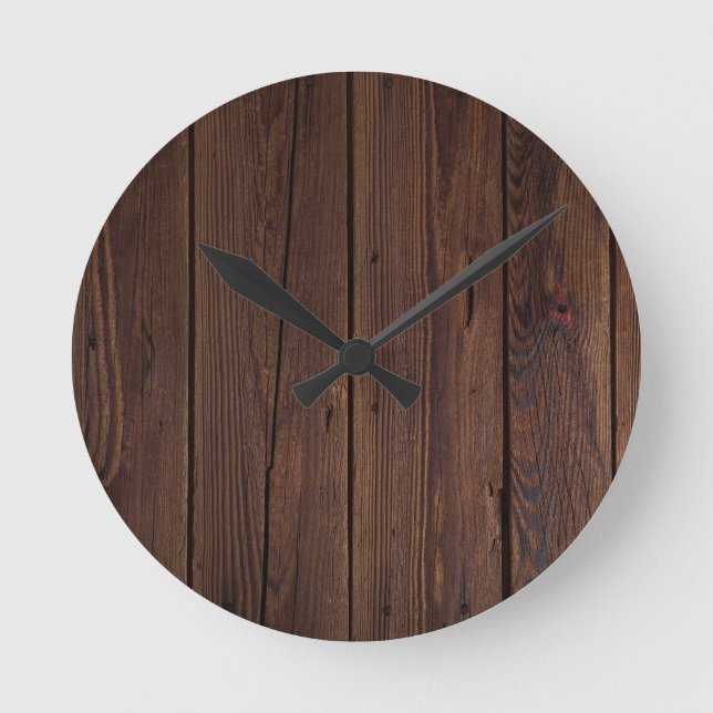 Rustic Dark Brown Wood Wooden Fence Country Style Round Clock (Front)