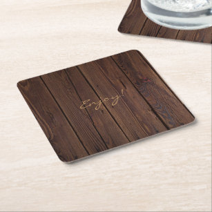 Rustic Dark Brown Wood Wooden Fence Country Style Square Paper Coaster