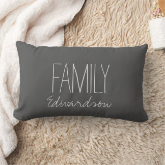 Rustic dark gray Family script monogram name  Lumbar Cushion