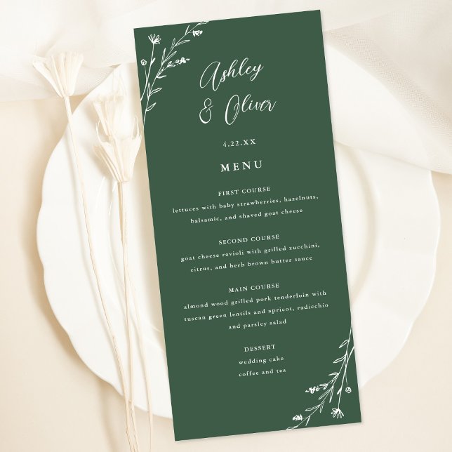 Rustic Dark Green Botanical Wedding Menu Card (Creator Uploaded)