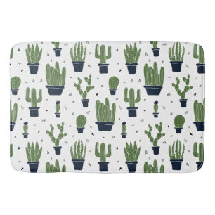 Rustic Dark Green Cactus Desert Pattern Bath Mat