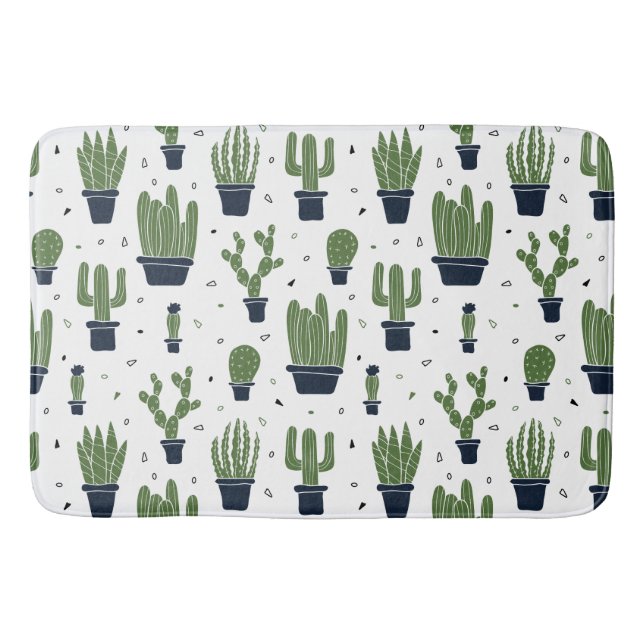 Rustic Dark Green Cactus Desert Pattern Bath Mat (Front)
