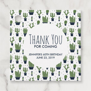 Rustic Dark Green Cactus Desert Pattern Birthday Favour Tags